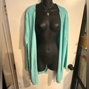 Muk Luks Light Teal Open-Front Women's Cardigan Sweater